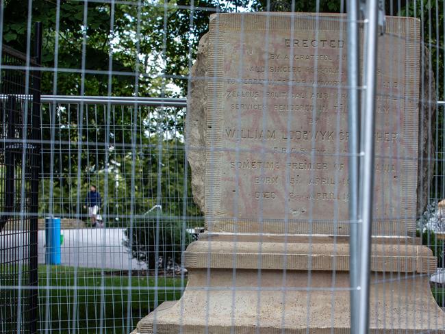 The base of the Crowther statue in Franklin square, Hobart on Monday 23rd December.Picture: Linda Higginson