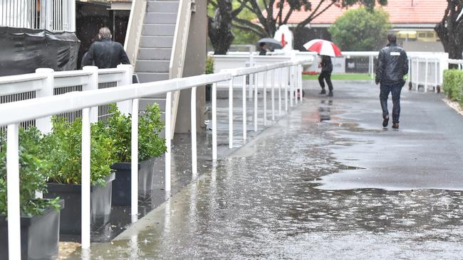 Heavy rain left officials with little choice but to abandon Saturday’s meeting. Picture: Grant Peters