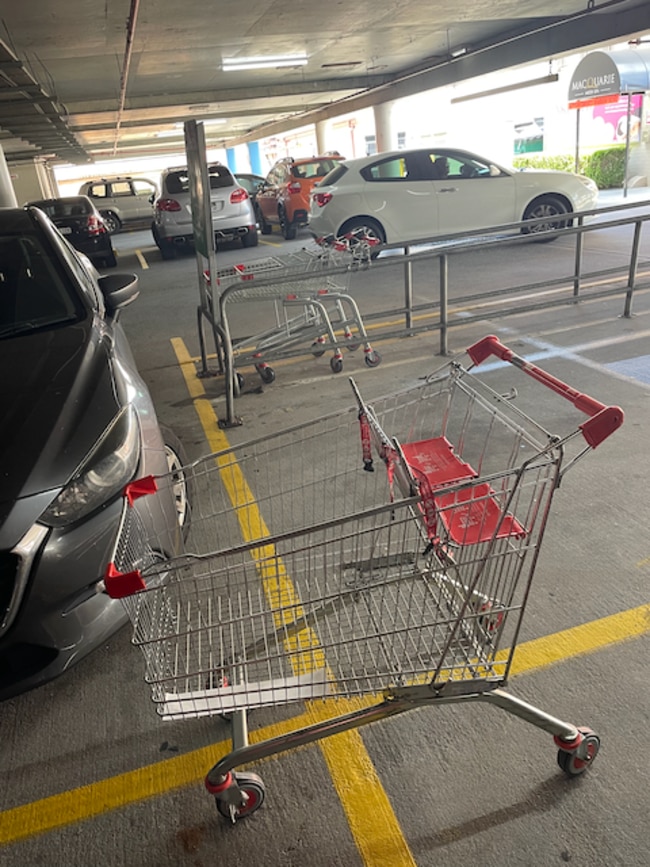 A photo showing a trolley left just metres away from the trolley bay has infuriated Aussies. Picture: Reddit