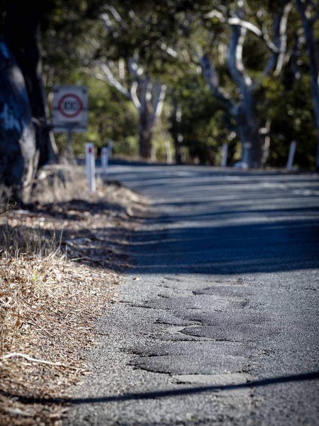 Uneven road surfaces on Inman Valley Rd cause major concerns for drivers. Picture: Emma Brasier