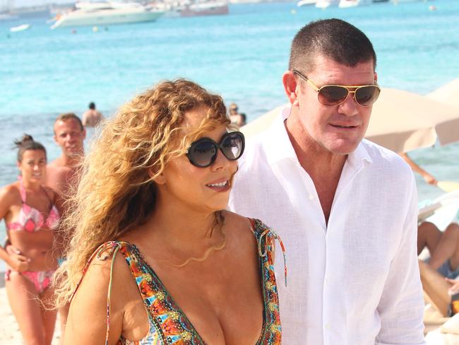 Tumultuous private life ... Mariah Carey and James Packer pictured on the beach in Spain. Picture: blocco / Splash News and Pictures