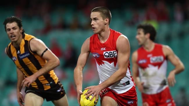 Matthew Ling gets a kick away on debut. Picture: Getty Images