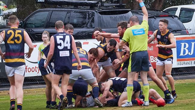 Lincoln was lying on the ground after the tackle by a Doncaster East player. Picture: Supplied