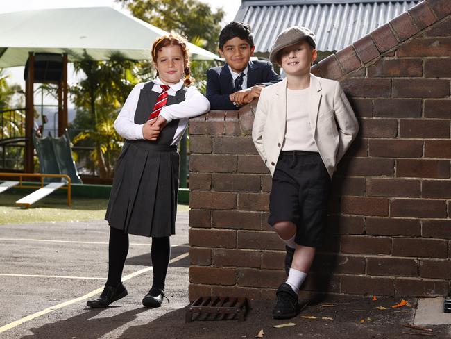 Students Sophie, Zayyan and Ryder. Picture: Richard Dobson