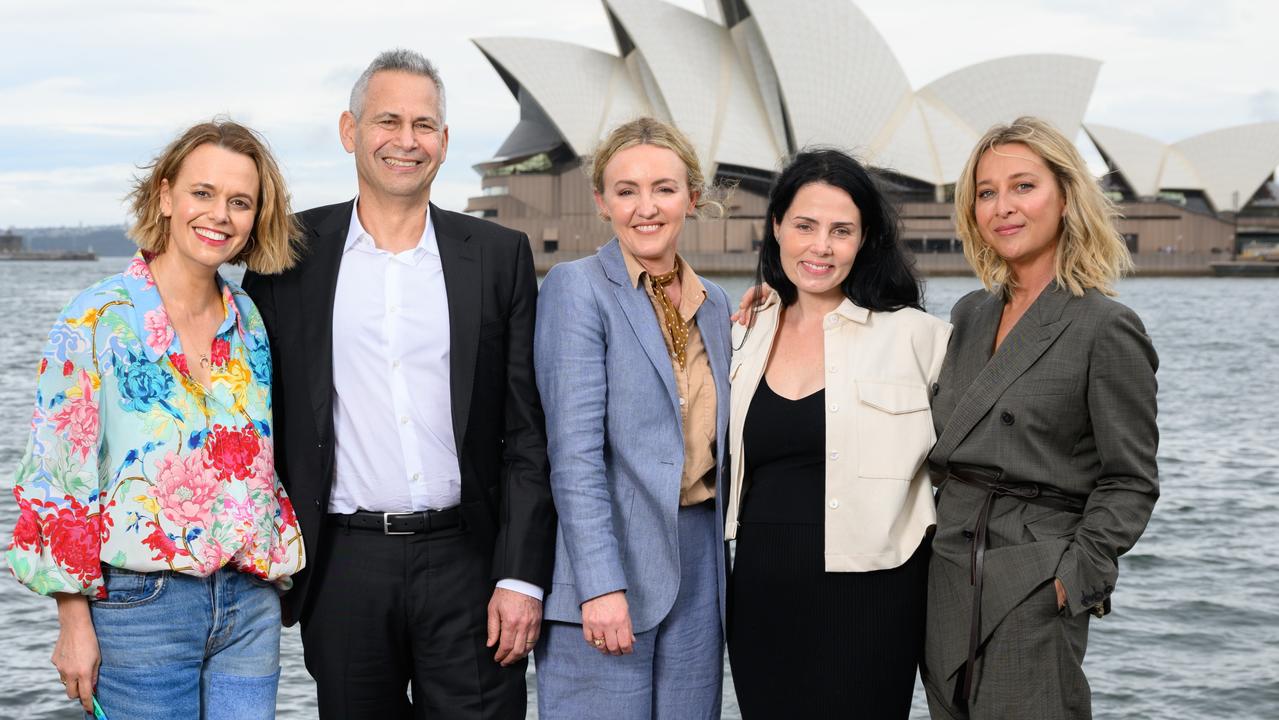 Cast and creatives: Mia Freedman, Steve Hutensky, Sarah Scheller, Jodi Matterson and Asher Keddie. Picture: James Gourley