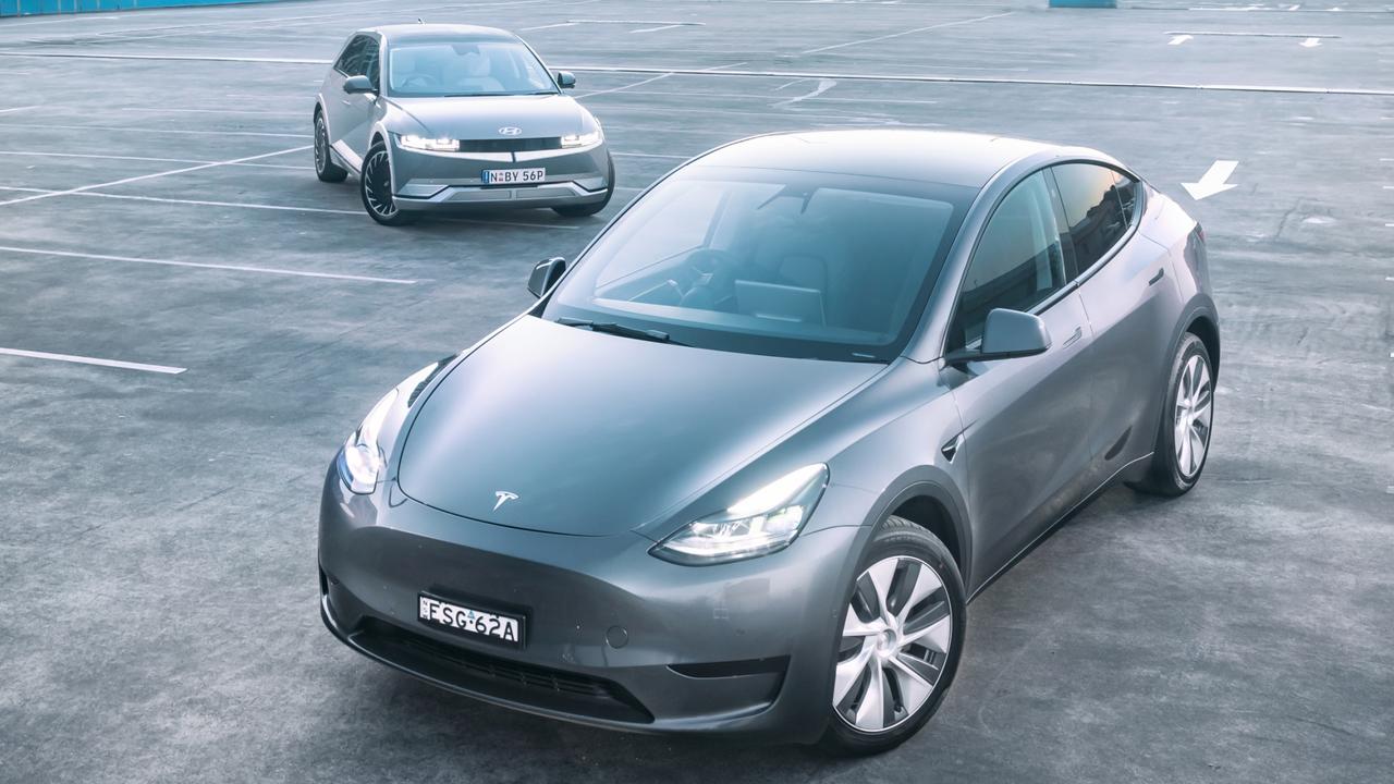 The ACT Government has a bold plan to ban petrol vehicles in favour of EVs such as the Hyundai Ioniq and Tesla Model Y (pictured above). Picture: Thomas Wielecki.