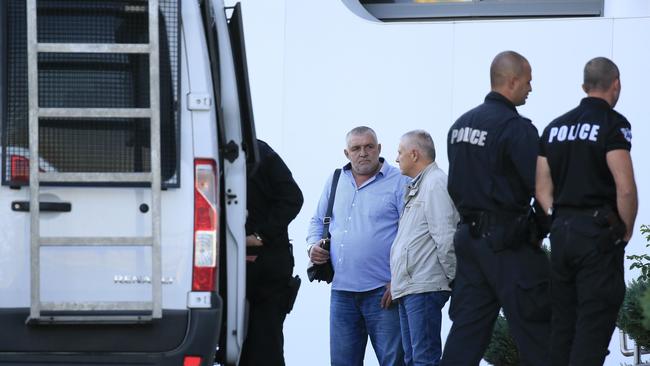 Police raid the new building of Bulgarian Football Union on Tuesday. Picture: AP