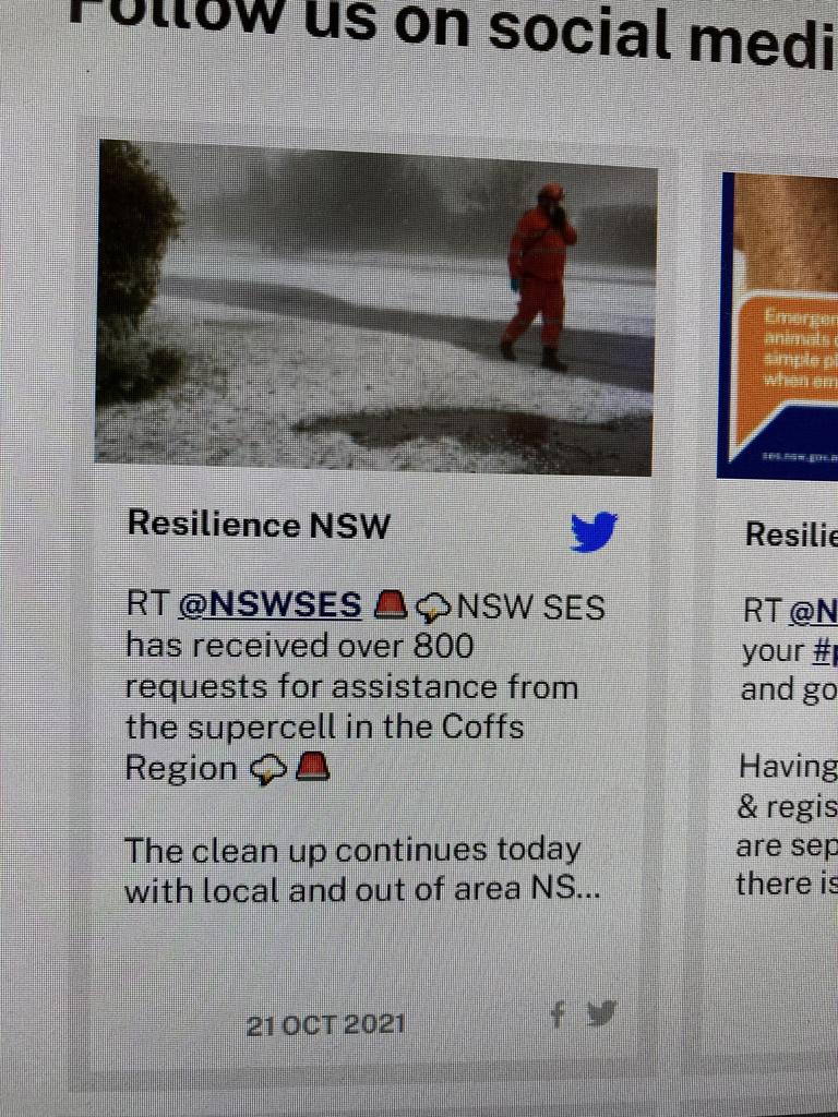 Screen shot of Resilience NSW taken on Monday showing the social media feed ended in October 2021 and the website was last updated on December 1, 2021 - until this week.