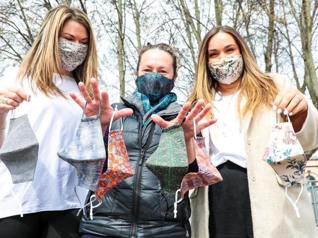 Benita Vincent, Bianca ten Broeke and Melody Towns with Be Hers fabric masks. Picture: Mireille Merlet