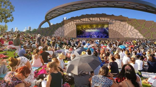 An artist impression of the amphitheatre under construction in the first stage of the Gold Coast's new cultural precinct.