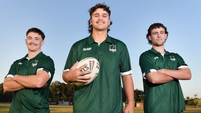 Maroochydore Swans rugby league players Zac Andrews, Saxon Day and Harry Dreger. Picture: Patrick Woods.