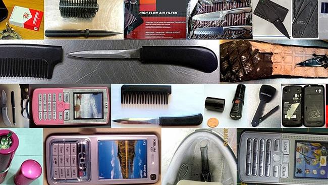 Some of the more inventive ways passengers tried to elude security by stashing weapons in items such as mobile phones, combs and lipsticks. Source: TSA