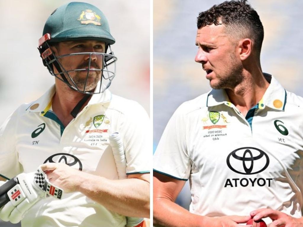 Travis Head and Josh Hazlewood. Photos: AFP/Getty Images