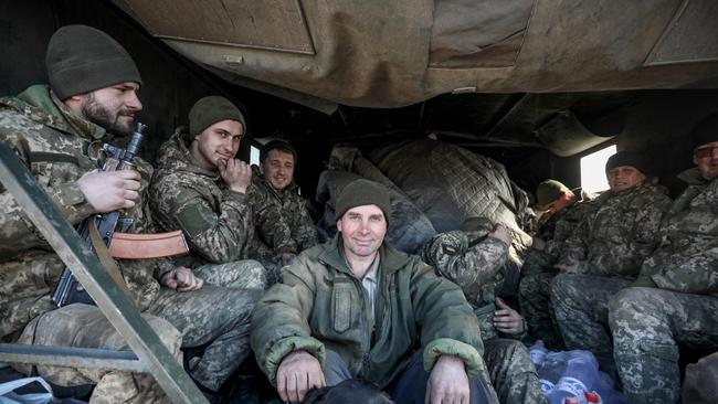 Ukraine's Military Forces servicemen in the Donetsk region town of Avdiivka, on the eastern Ukraine front-line. Picture: AFP