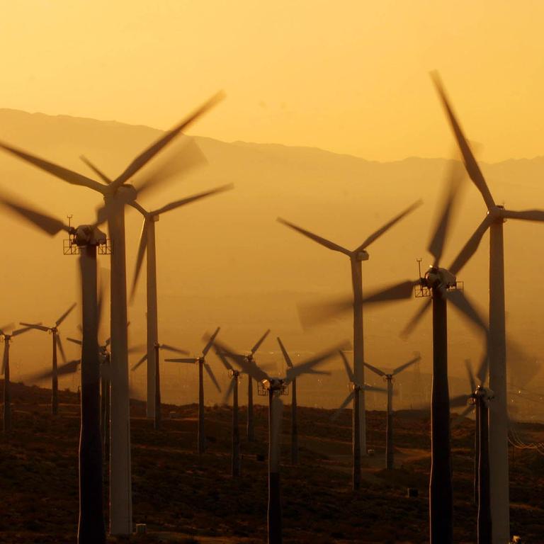 Wind powers thousands of turbines which produce electricity near Palm Springs in California. The US produced more energy from renewable sources than from coal in 2019, the first time in more than 100 years. Picture: AFP Photo