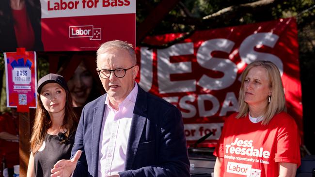 Finance Minister Katy Gallagher (right) was on the campaign trail with Anthony Albanese on Saturday. Picture: Jason Edwards / NewsWire