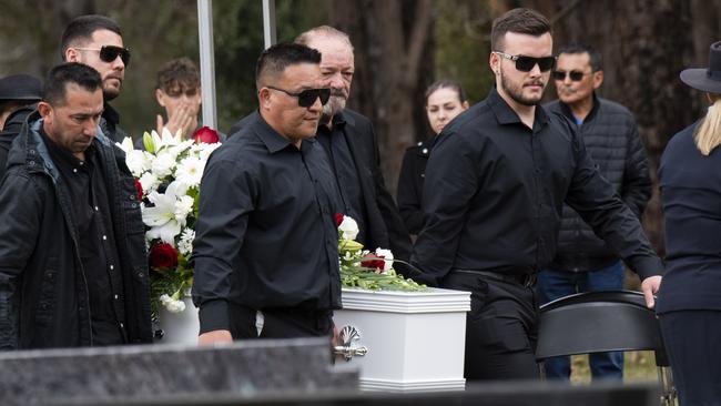 Mr Bechard’s coffin is carried to its final resting place. Picture: NCA NewsWire / Monique Harmer