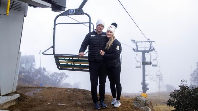 Mount Buller business owners Dan Rogers and Caroline Frey say they are trying to get through the latest lockdown ‘one week at a time’. Picture: Aaron Francis