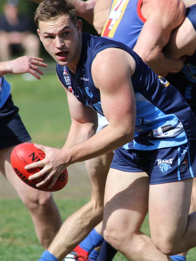 Glenunga's Tom Bielby in action against Old Ignatians on Saturday. Picture: AAP/Russell Millard