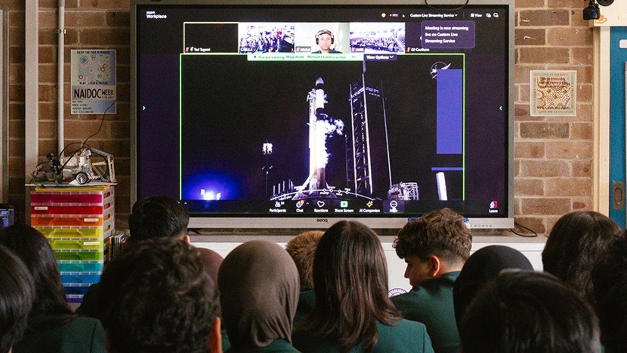 Australian students watch the launch at the Powerhouse Future Space Launch of their algae experiment for the International Space Station. Picture: Powerhouse Future Space Launch/Maja Baska