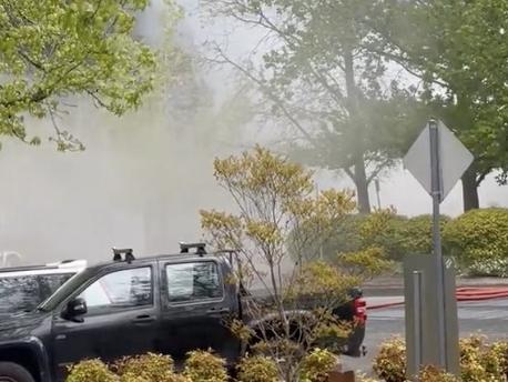 Emergency services have raced to the scene of a large fire that broke out at a Woolworths supermarket in Stirling, South Australia, on October 15, 2023. Picture: Supplied