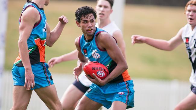 Kangaroos academy prospect Tarryn Thomas in action for the Allies over the weekend. Picture: AFL