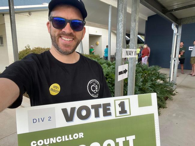 Incumbent councillor and the only candidate for Division 3 Paul Truscott campaigns for uncle Phil Truscott in Division 2.