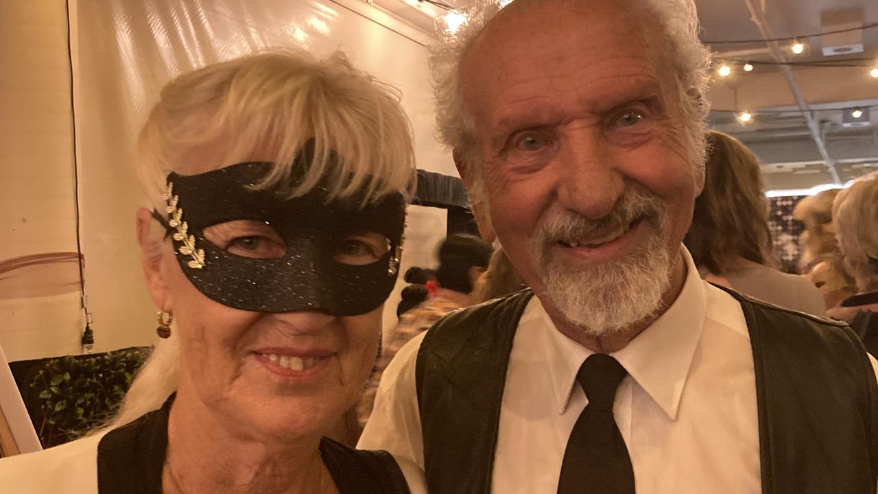 Lisbeth and Rens Poels celebrate at the Gympie RSL Masked Ball, April 29 2023.