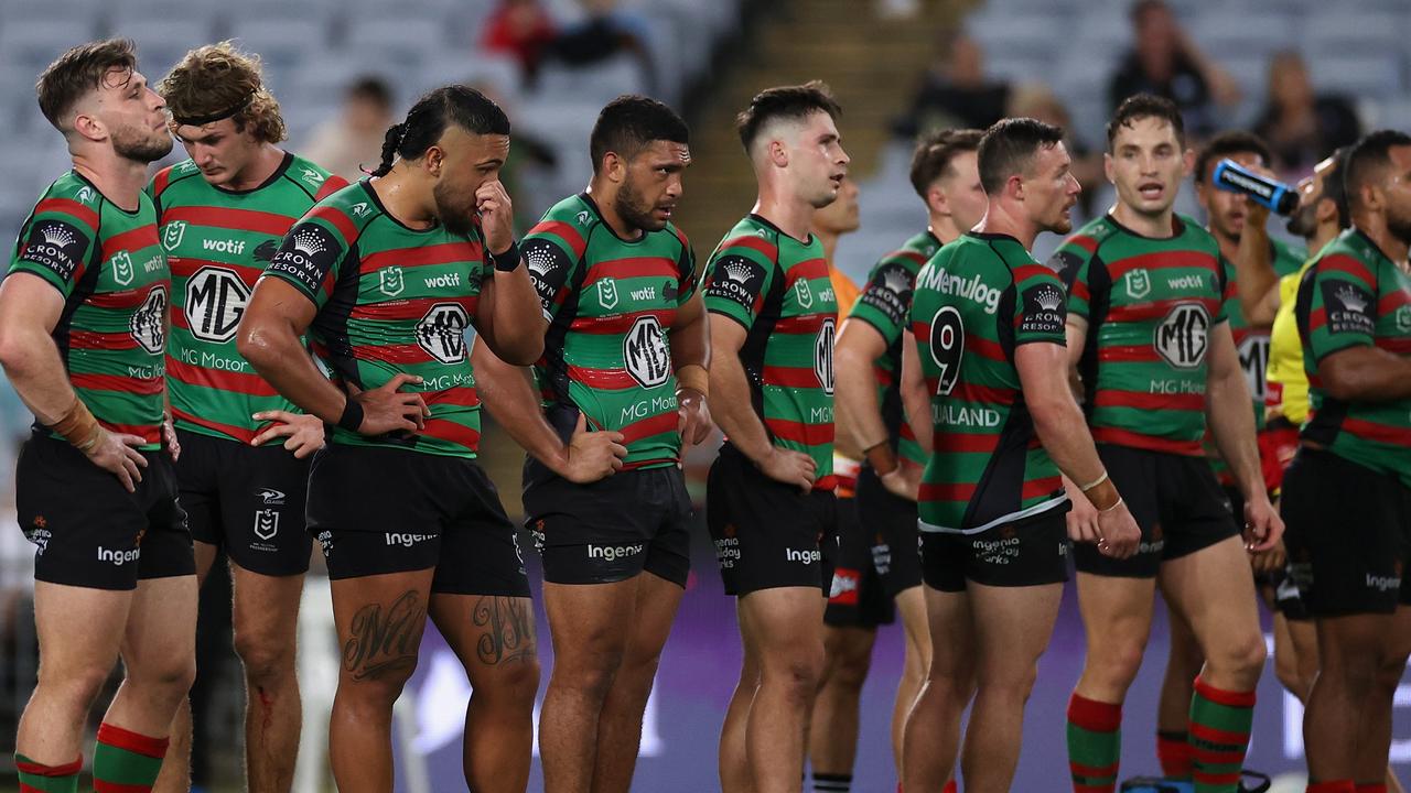 There was plenty for South Sydney to be ashamed of on a poor night against the Broncos. Picture: Cameron Spencer/Getty Images