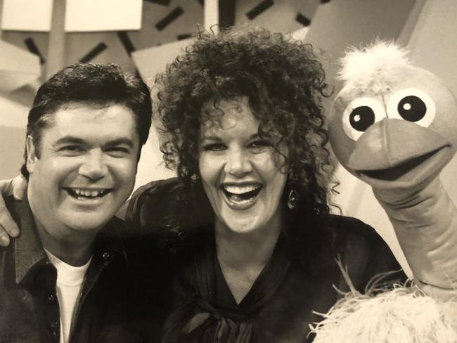 Rhonda Burchmore with Daryl Somers and Ossie Ostrich. Picture: Supplied