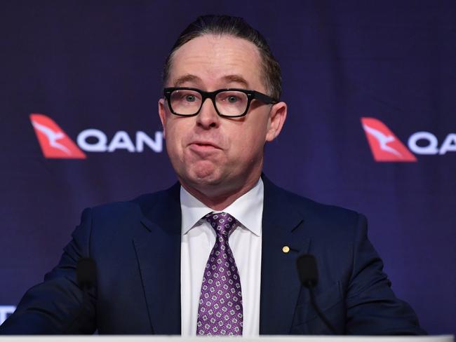 QANTAS Group CEO Alan Joyce speaks to the media as QANTAS Group deliver their full year results in Sydney, Thursday, August, 22, 2019. (AAP Image/Dean Lewins) NO ARCHIVING