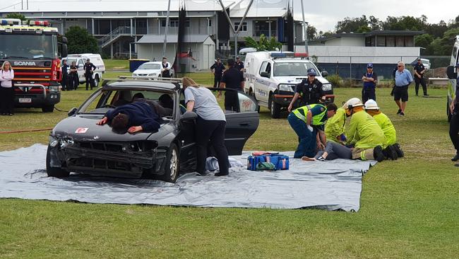 Students were confronted with a mock car crash at Ormeau Woods High School.