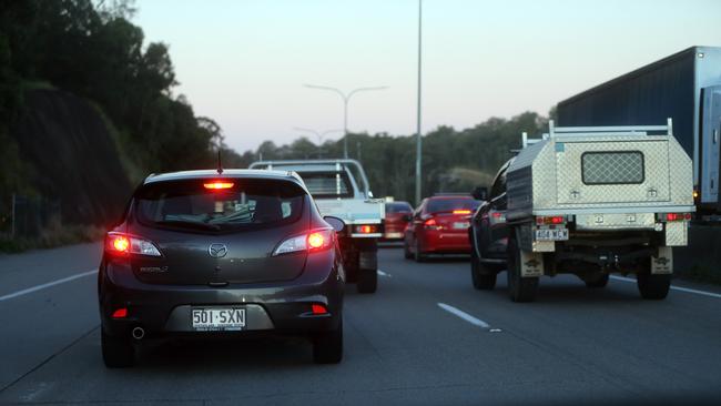 Peak hour traffic on the M1 earlier this month while works are underway. Picture: Richard Gosling.