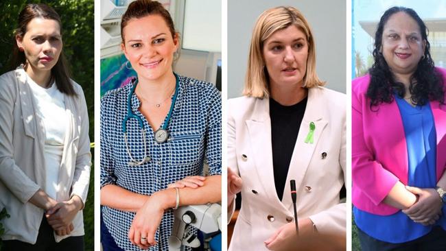 A parliamentary petition with 2000 signatures is calling for support in having private obstetricians led by Dr Liz Jackson birth patients in exchange for services at CHHHS. (L-R) Petitioner Shaquille Chong, Dr Liz Jackson of Birds of Paradise private clinic, health minister Shannon Fentiman and CHHHS CEO Leena Singh.