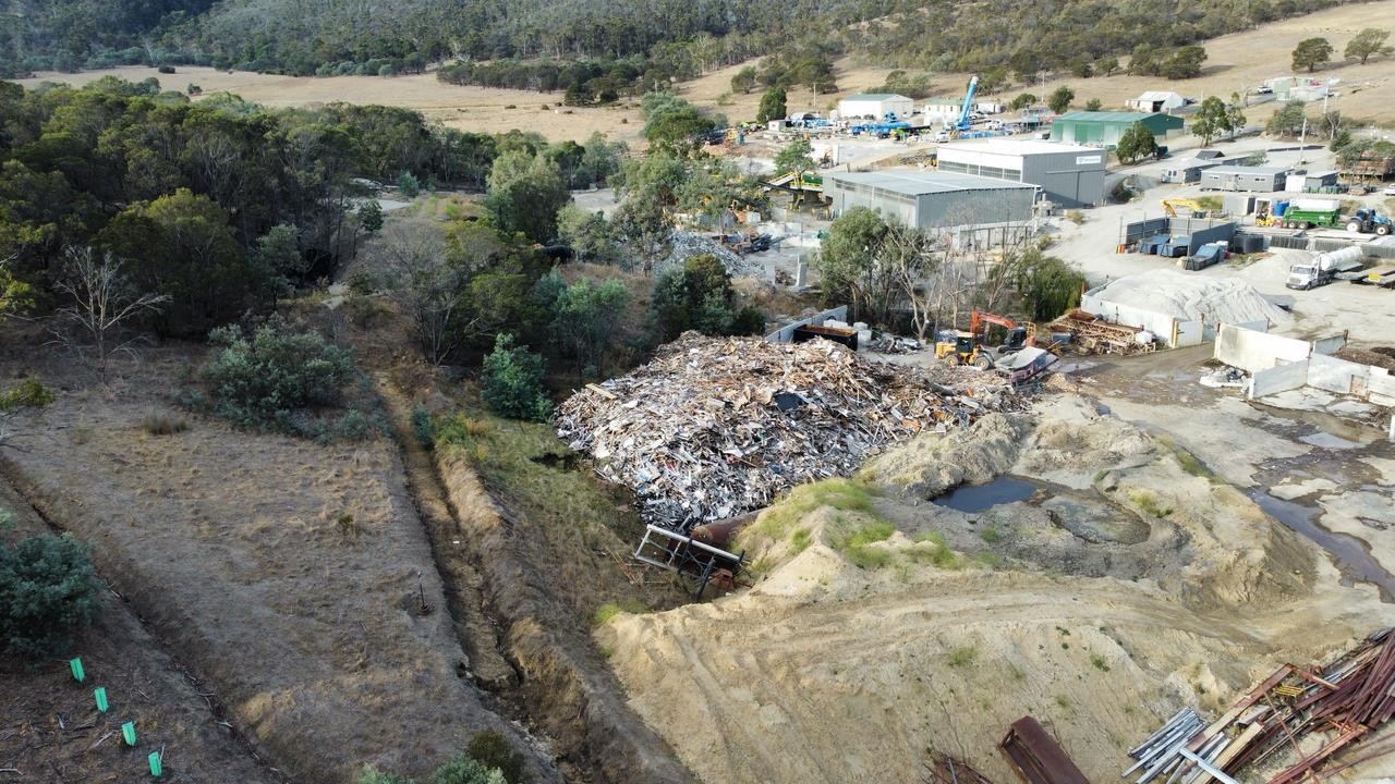 A photo of the Spectran Group site at Risdon Vale, taken on February 27, 2024. Image shows a large pile of waste. Image: Supplied.