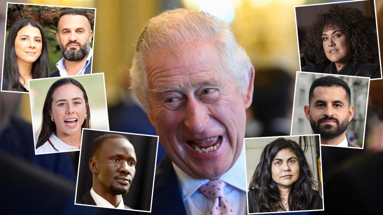 Among those joining King Charles for lunch will be Leila and Danny and Leila Abdallah, top left; Noemie Fox, middle left; Deng Adut, bottom left; Casey Donovan, top right; Dr Daniel Nour, middle right and Professor Veena Sahajwalla, bottom right.