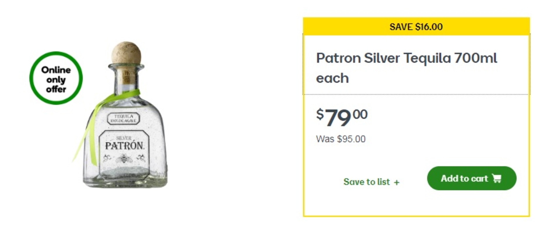 Selected alcohol like Patron tequila is on sale as well, down from $90 to $79.