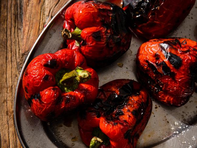 EMBARGO FOR TWAM 11 MARCH 2023. FEE MAY APPLY. Recipe by Lennox Hastie. Chargrilled peppers for Stuffed peppers. TWAM exclusive. Photo: Nikki To