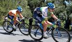 Tour Down Under - Stage 2 - Unley to Stirling. Caleb Ewan, Ochre Jersey keeps safe behind team mate Daryl Impey. Photo Sarah Reed.