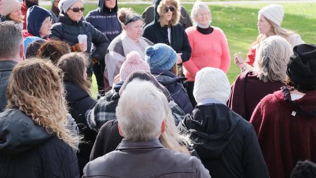 Monica Smit at a 2021 Reignite Democracy Australia rally in Geelong, spreading the message ‘it’s OK To Say No’ to the Covid vaccine.