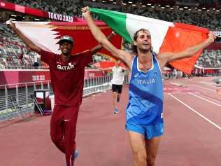 Mutaz Essa Barshim Gianmarco Tamberi decided to share the high jump gold medal. Picture: AFP