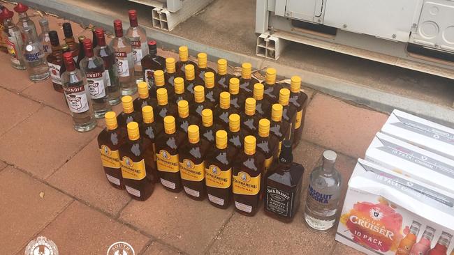 More than 300 litres of alcohol was intercepted by police last month suspected of being illegally transported into the APY Lands. Pictures: SA Police