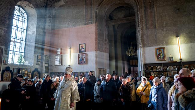 A Christmas service at John the Theologian Orthodox Church in Kharkiv, Ukraine. Picture: Getty