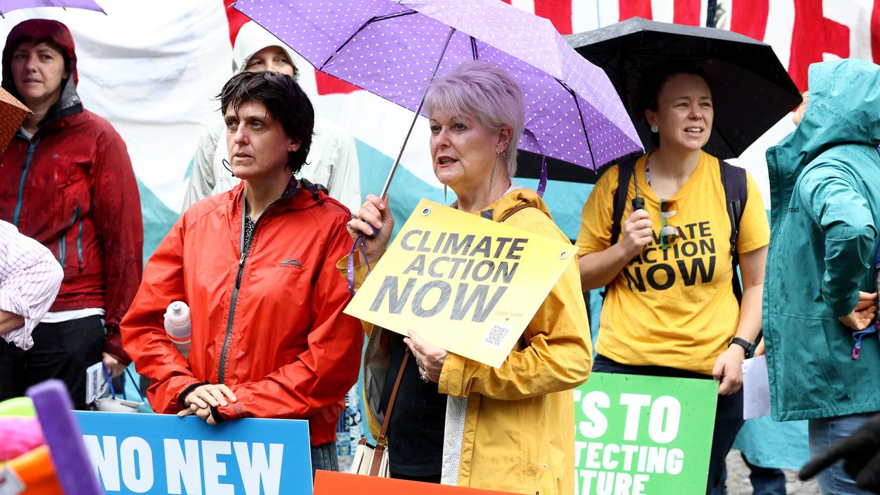 Protesters gathered at the Parliament House to call for climate action. Picture: David Clark