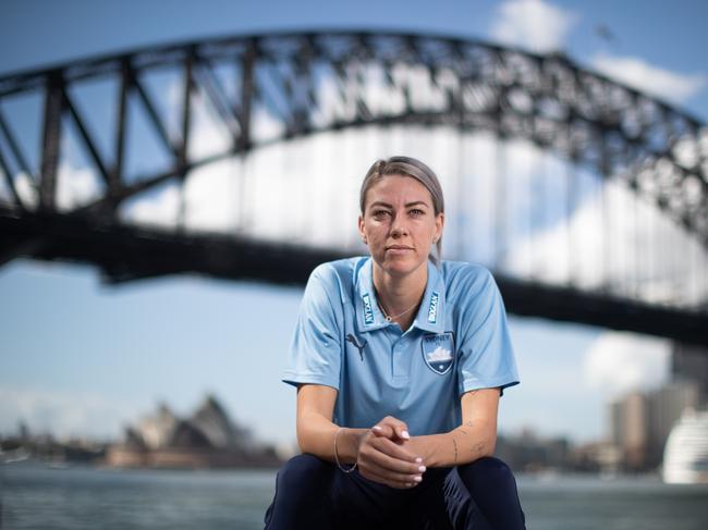 SYDNEY, AUSTRALIA - FEBRUARY 15:  Alanna Kennedy of Sydney FC poses during the W-League Grand Final media opportunity at Luna Park on February 15, 2019 in Sydney, Australia. (Photo by Mark Metcalfe/Getty Images)