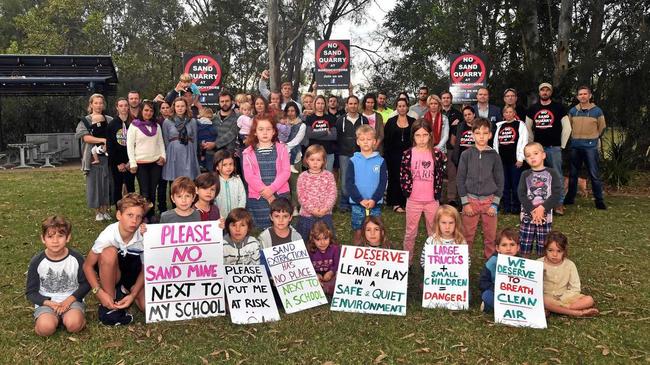 CONCERNS: Montessori parents gather to protest about the proposed sand mine for Forest Glen back in 2016. Picture: Greg Miller