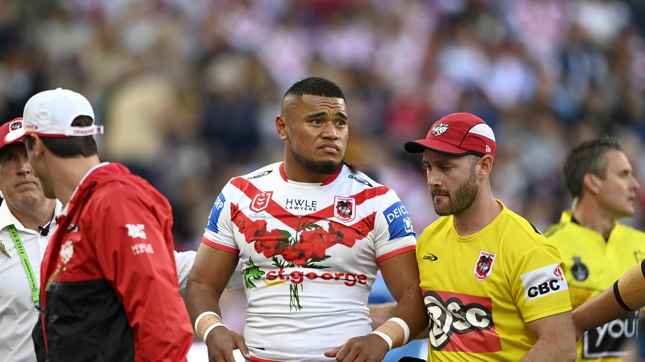 NRL 2024 RD08 St. George Illawarra Dragons v Sydney Roosters – Mosese Suli, HIA. Picture: NRL Photos