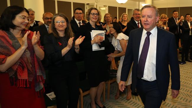 Opposition Leader Anthony Albanese prepares to address Labor caucus at Parliament House in Canberra. Picture: Kym Smith