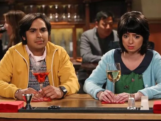 Kunal Nayyar and Micucci on The Big Bang Theory. Picture: MONTY BRINTON/CBS VIA GETTY