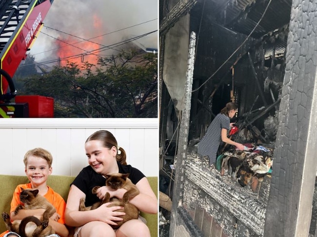 Family reunited with pet cats after fierce Grange house fire.